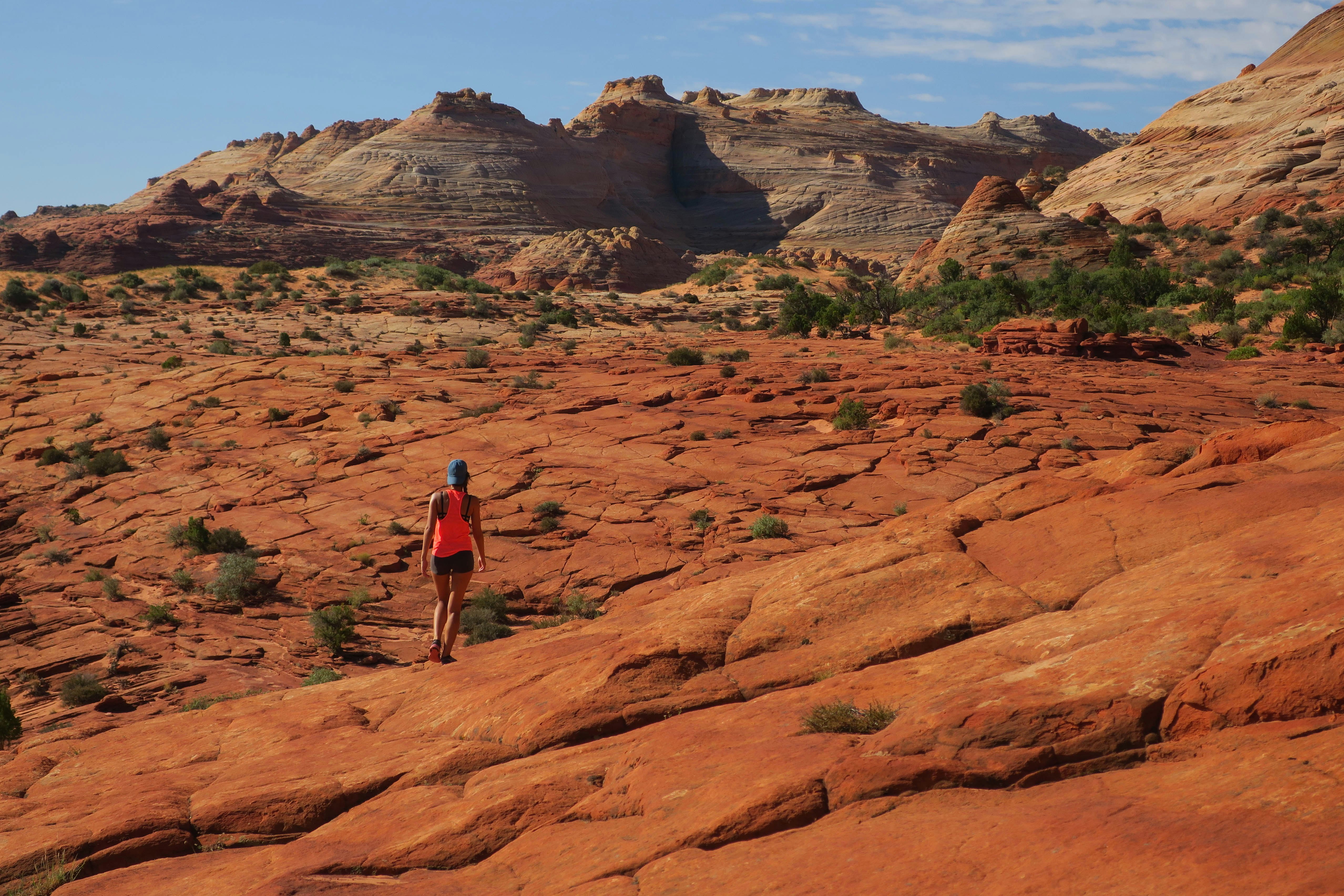 person walking on brown mountain during daytime